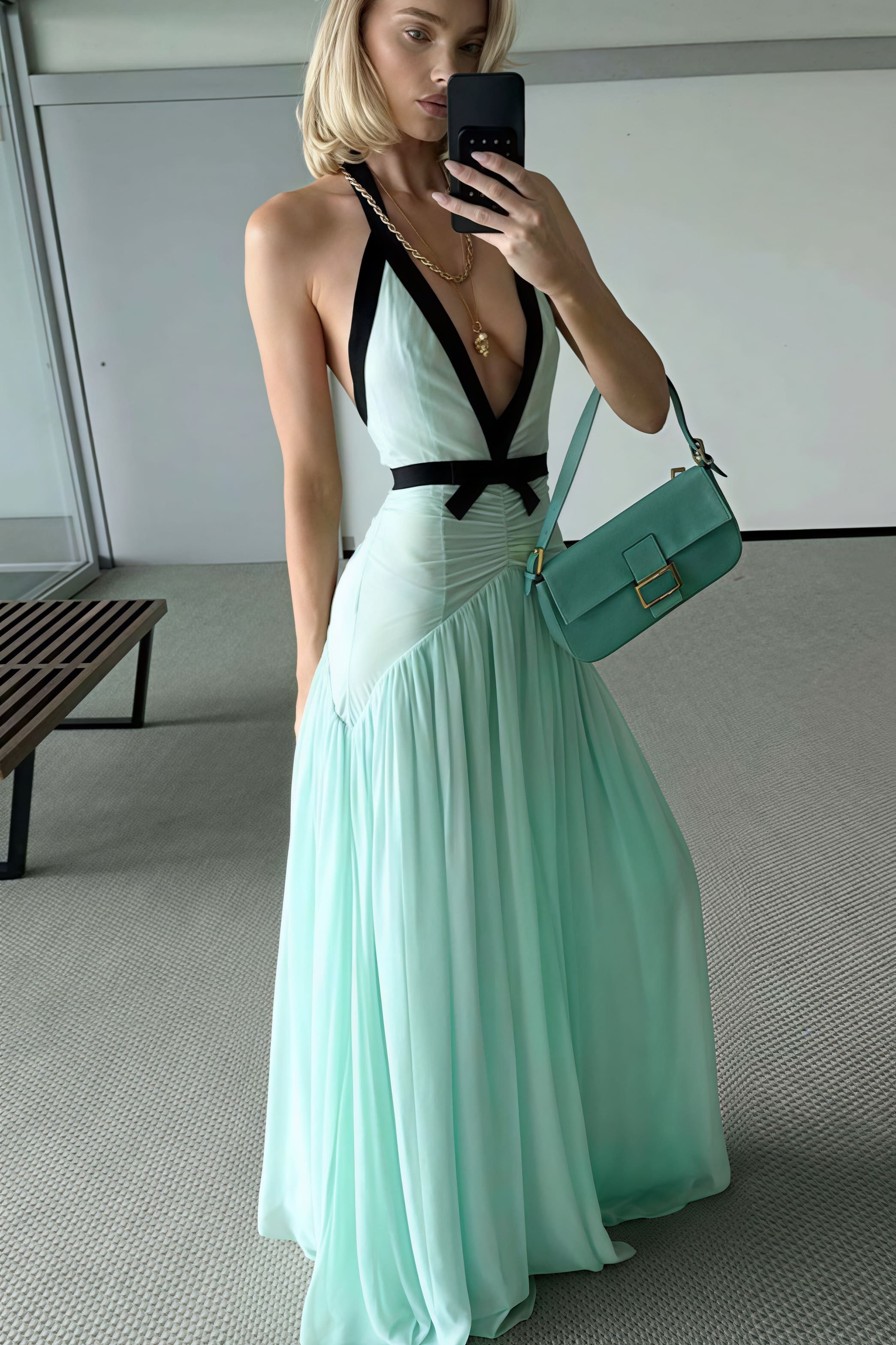 Svádivé hluboké véčkové šaty na zavazování za krk s průstřihy a síťovinou, dlouhé