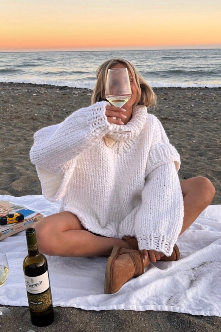 Solid Patchwork Chunky Fluffy Turtleneck Sweater