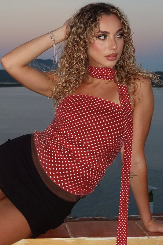 Haut court bustier ajusté à pois