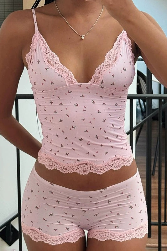 Ensemble deux pièces chic décontracté en dentelle florale sexy avec caraco