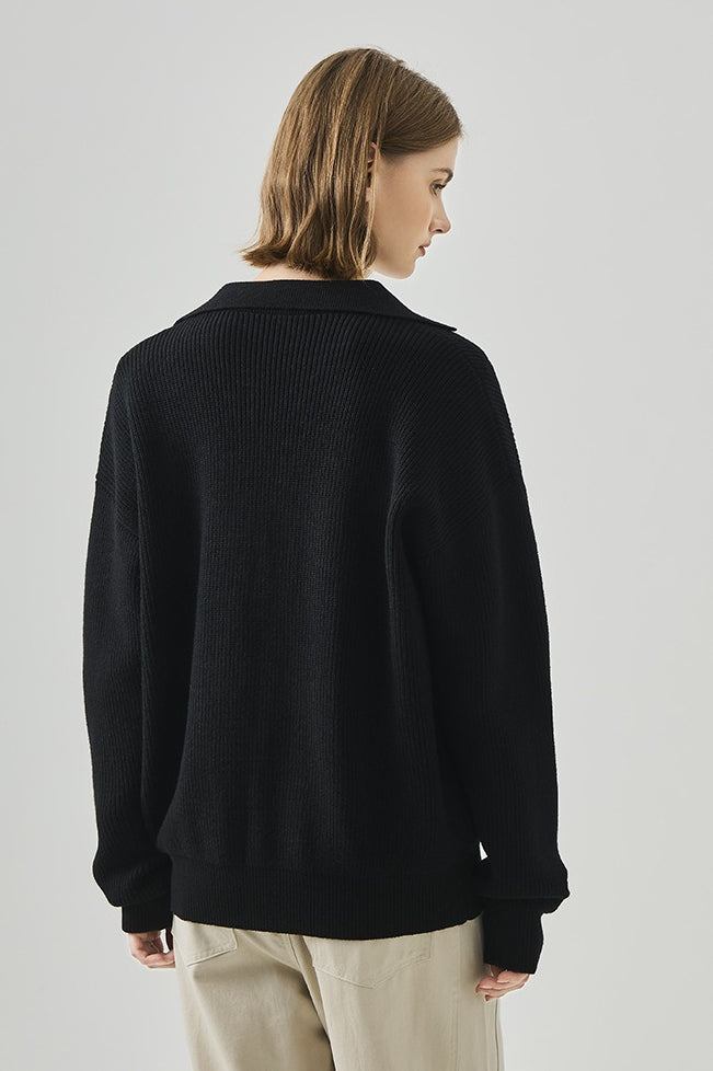Oversized Lazy V-Neck Long-Sleeve Knit Top