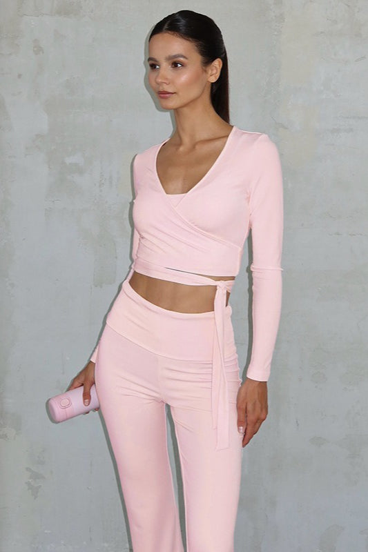 Conjunto de dos piezas con corbata sólida elegante, cintura alta y pantalón acampanado