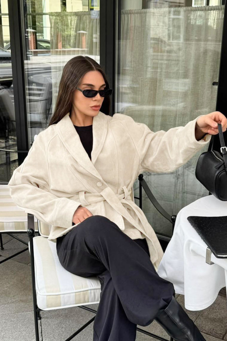 Giacca vintage in pelle scamosciata a maniche lunghe