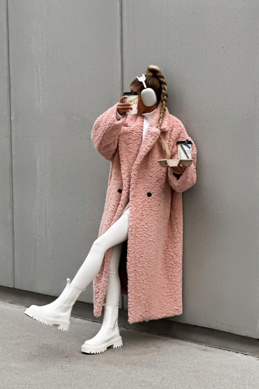 Manteau élégant de bureau à col revers en peluche à manches longues