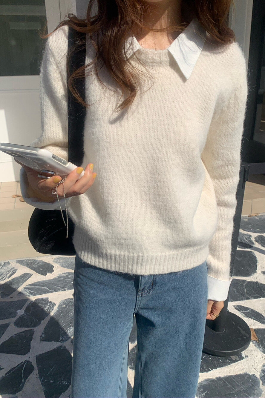 Pull en maille à col superposé