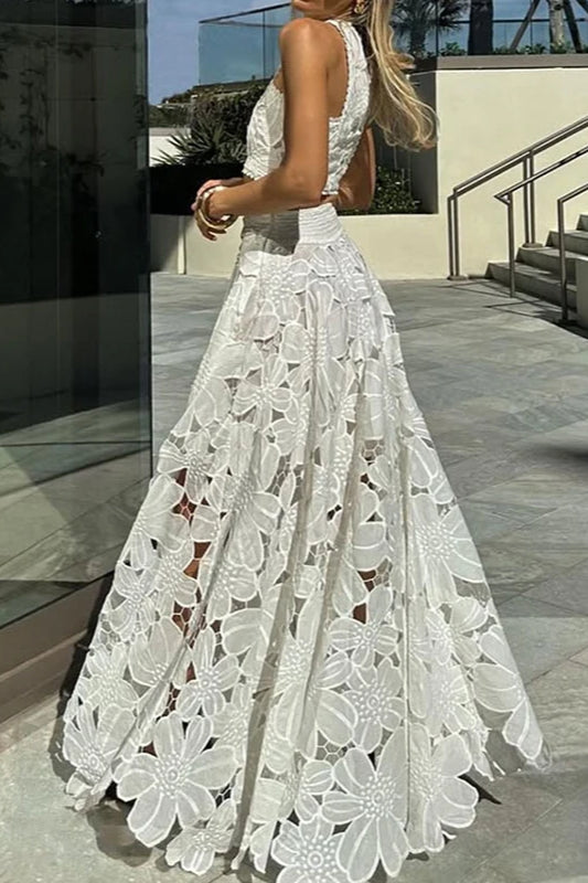 Krajkové průstřihy volné plážové dvoudílné bohémské šaty