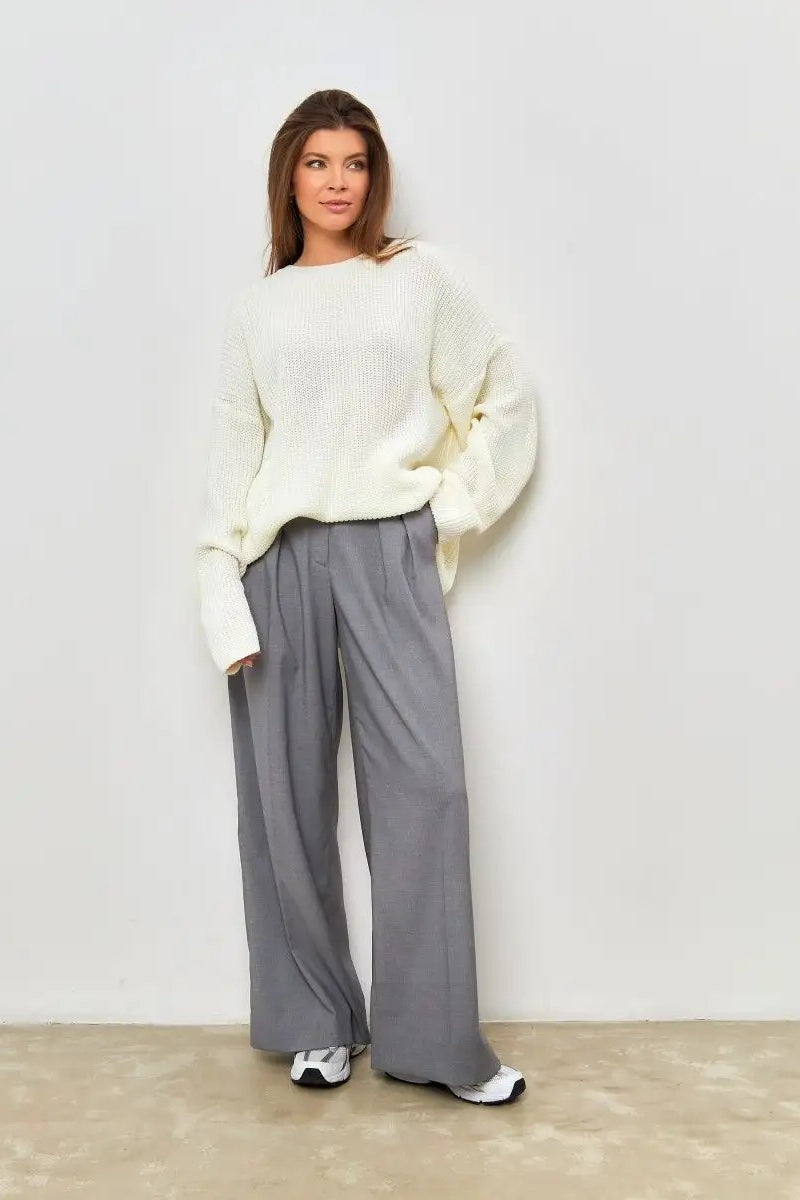 Pullover mit festem Strick und Rundhalsausschnitt