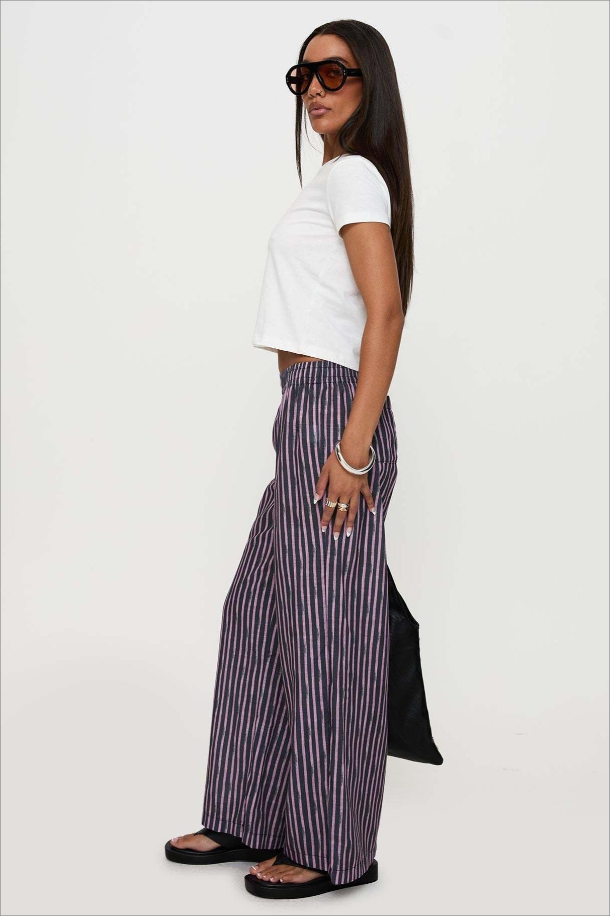 Colorblock Striped Wide-Leg Relaxed Pants