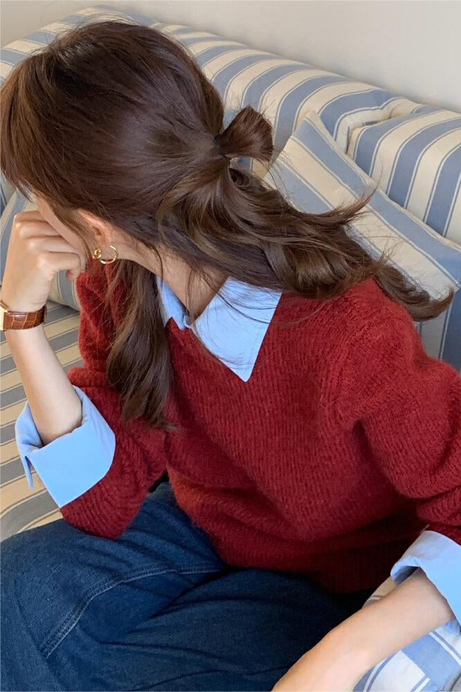 Pull en maille à col superposé