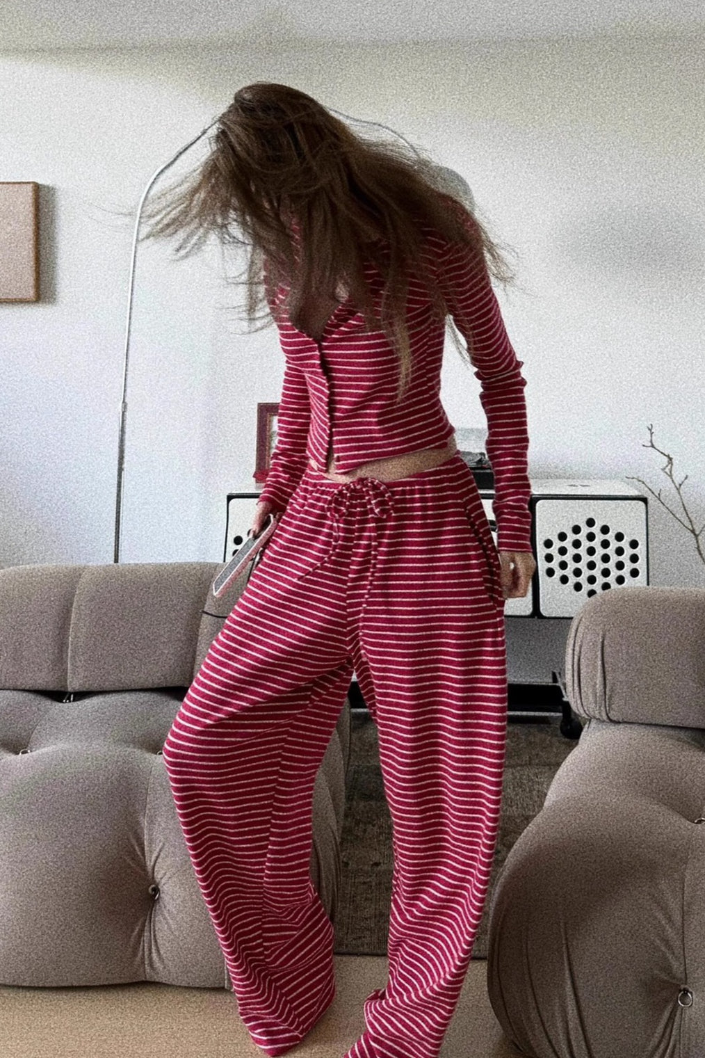 Romantický pruhovaný minimalistický dvoudílný komplet