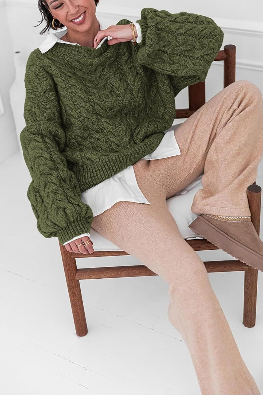 Vintage Grobstrickpullover mit Zopfmuster