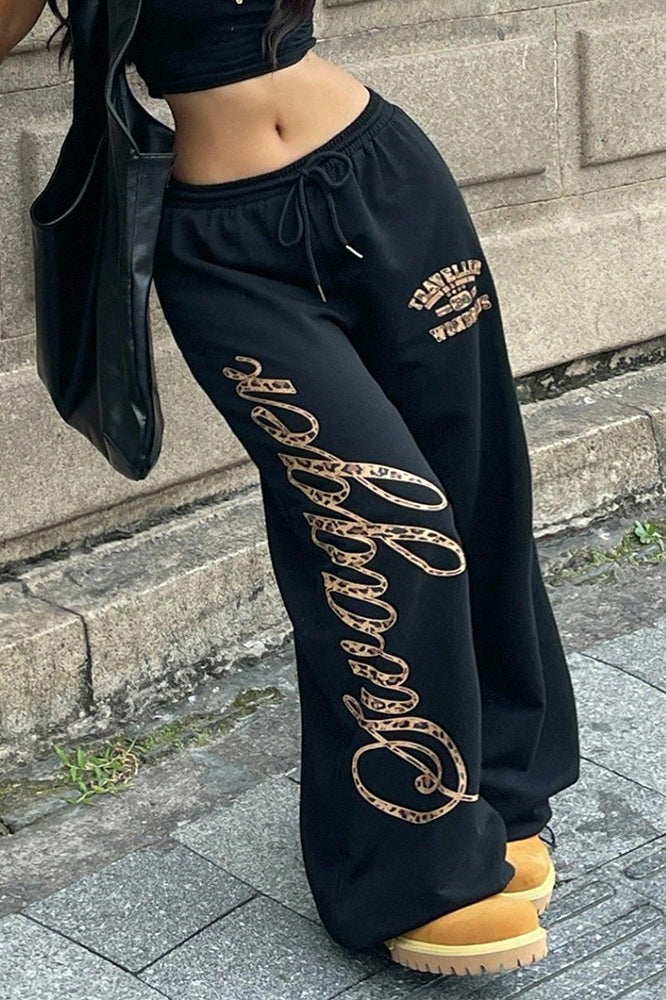 Pantaloni larghi casual con stampa grafica hip hop