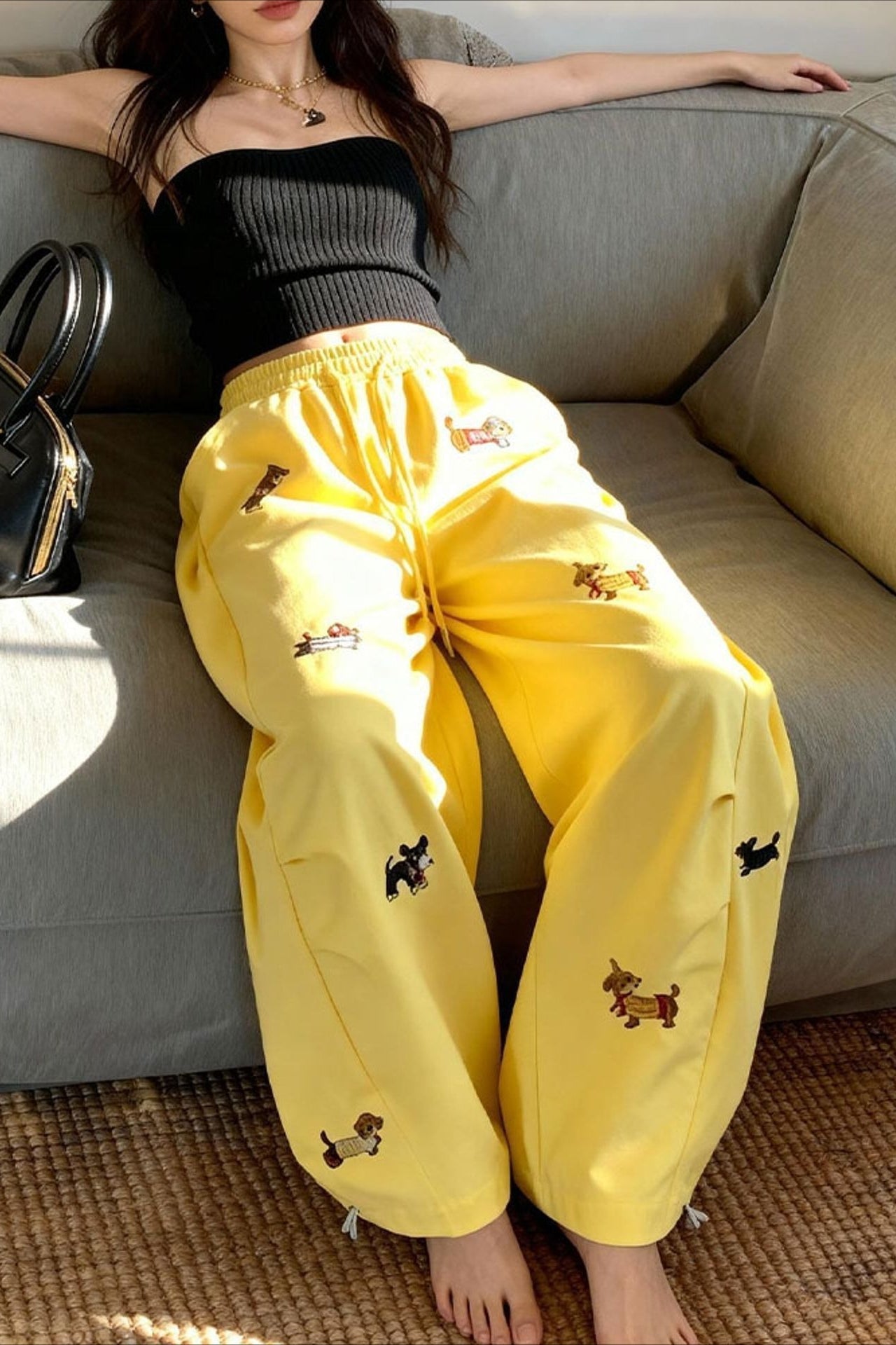 Straßenstil bestickte weite Hose