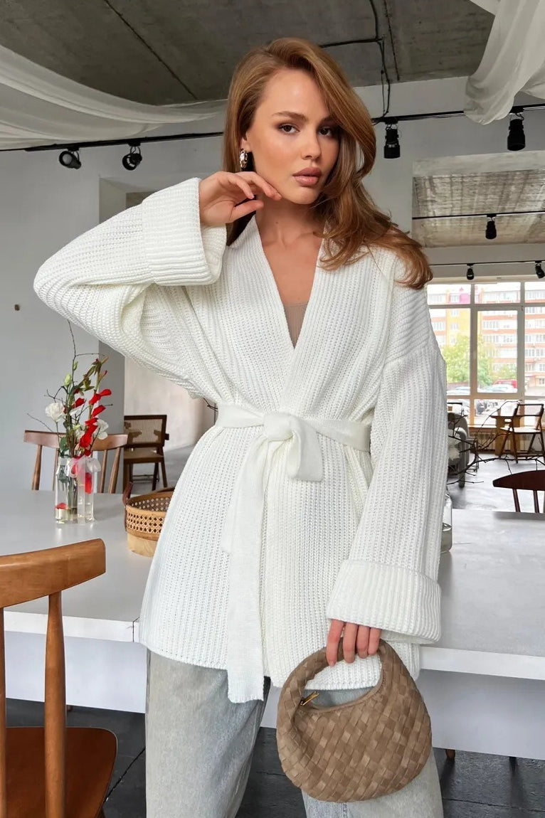 Cardigan tricoté décontracté à ceinture nouée confortable