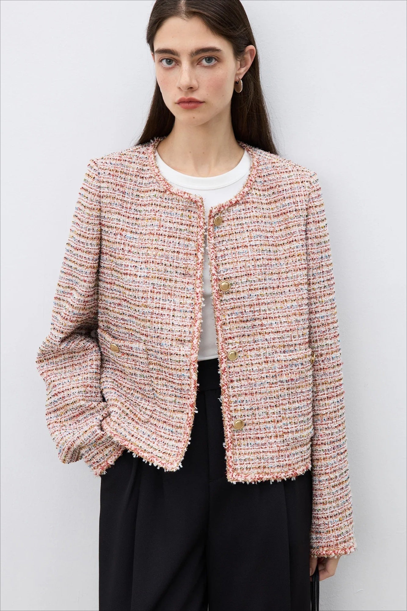 Round Neck Tweed Blend Jacket