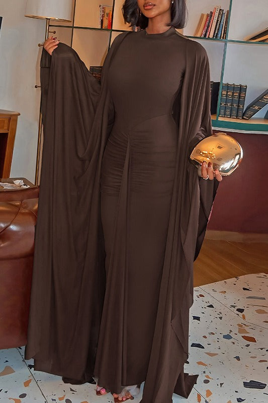 Elegant Backless Sash Sheer Shawl Two Piece Set