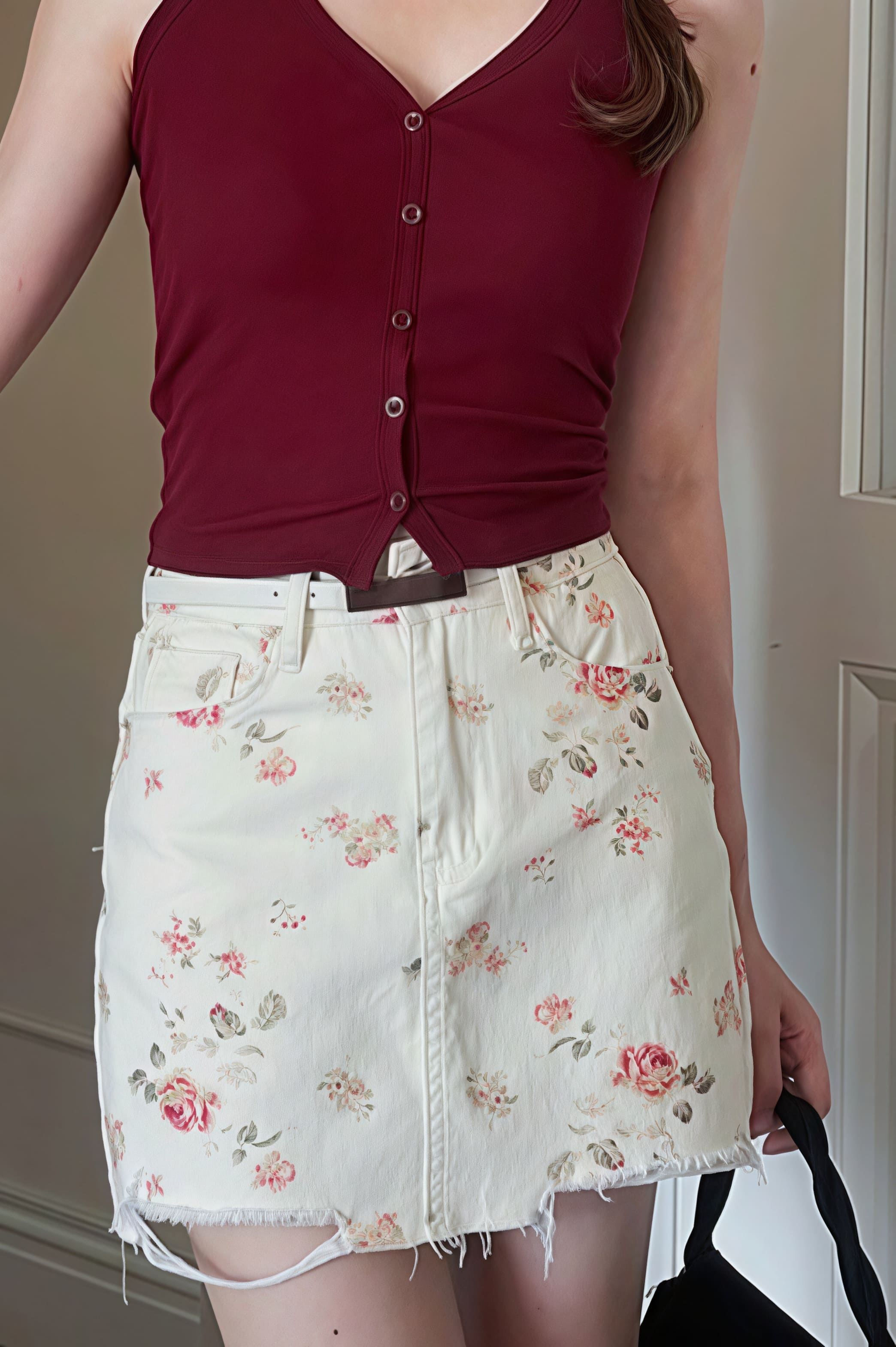 Vintage Blumenmuster Jeans Hochtaillierter Enganliegender Minirock