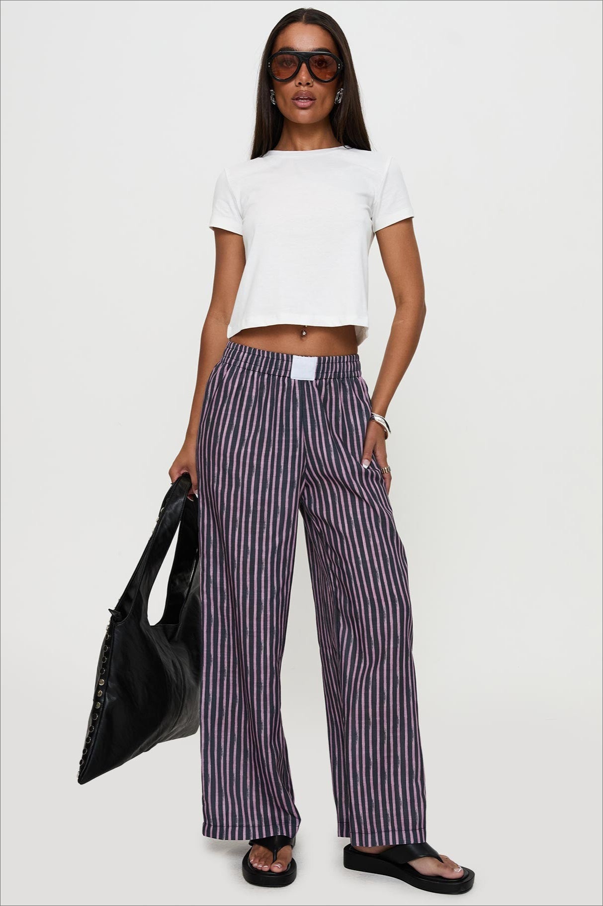 Colorblock Striped Wide-Leg Relaxed Pants