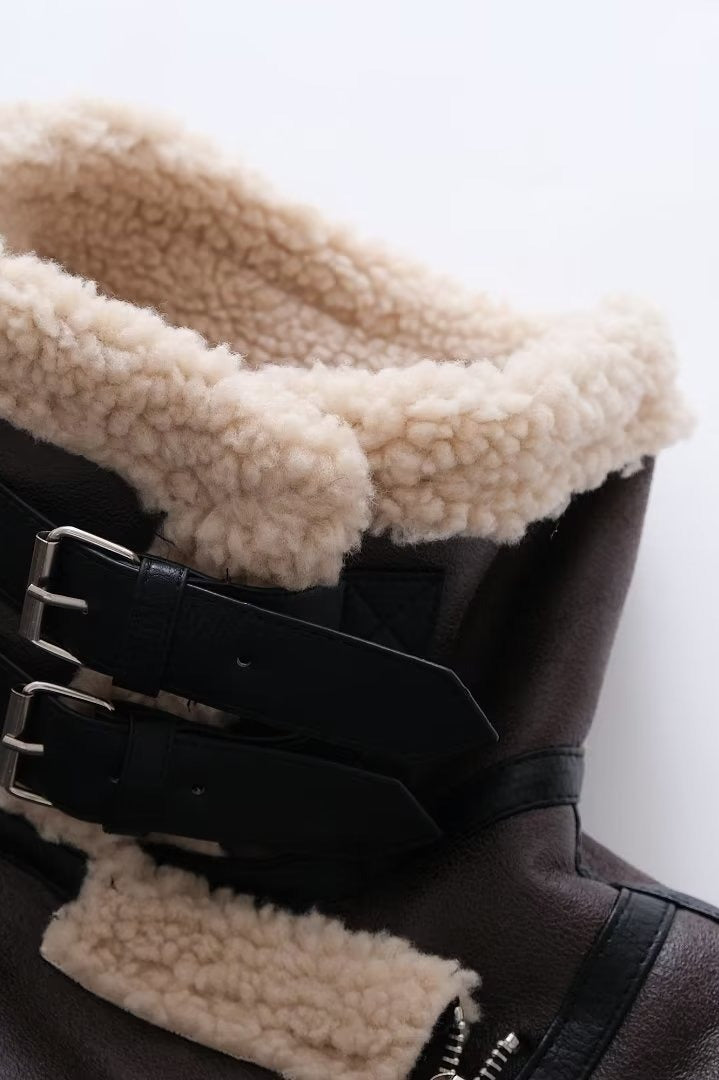 Mehrfach-Reißverschluss Kunstlammfell Langjacke