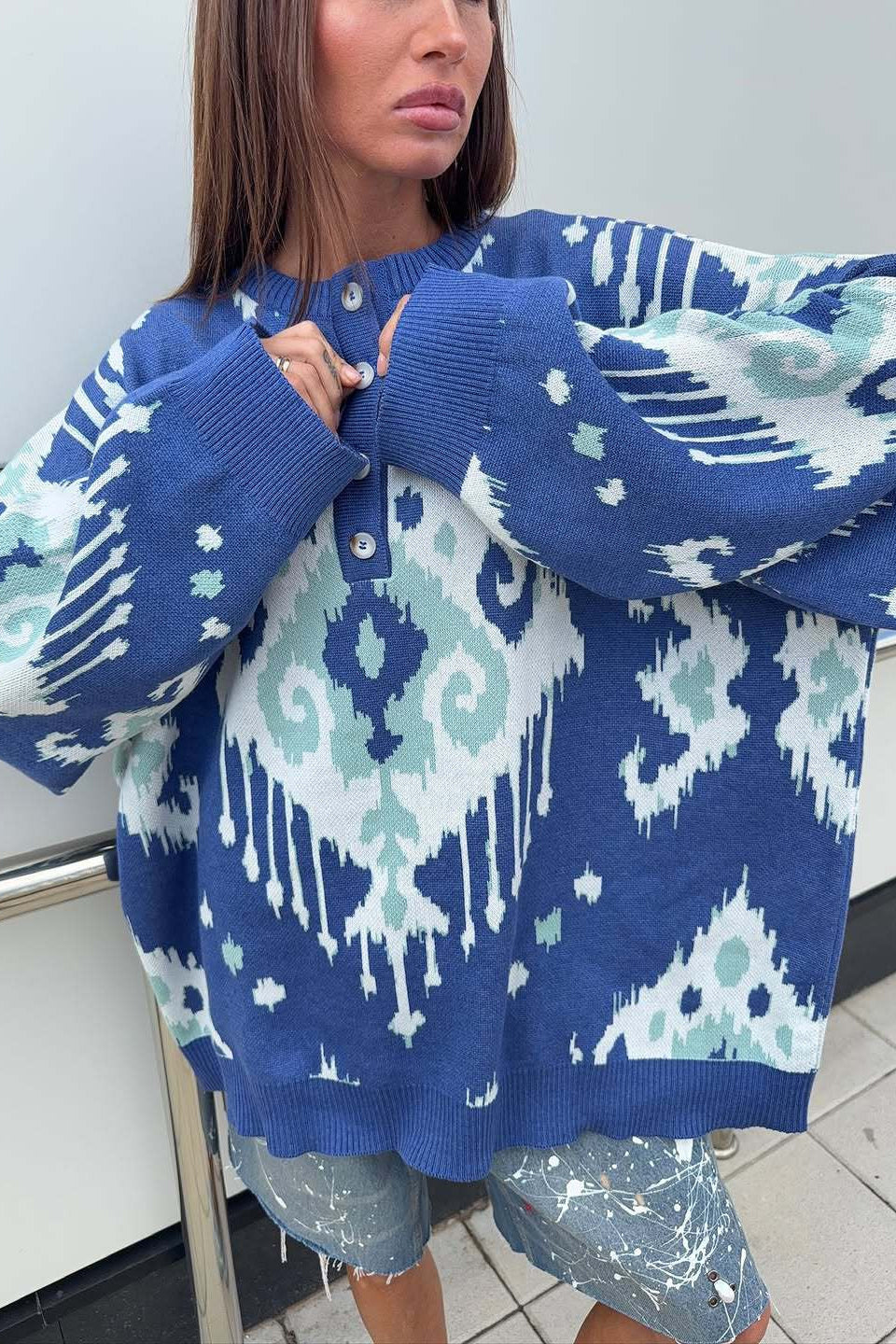 Color Block Loose Knit Pullover Sweater