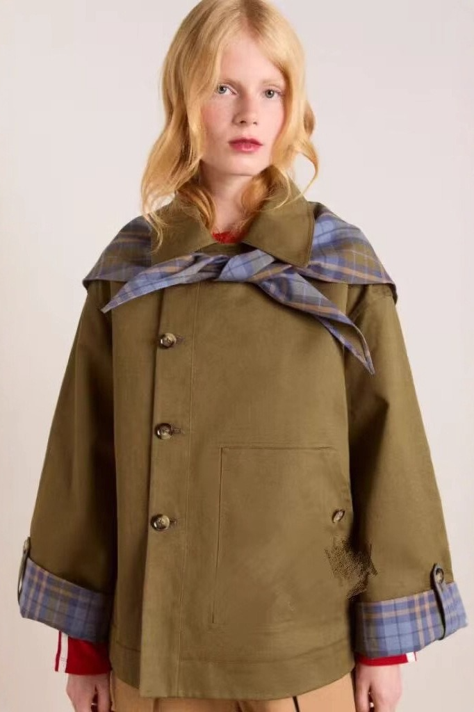 Plaid Color Block Mori Girl Loose Slant Front Jacket