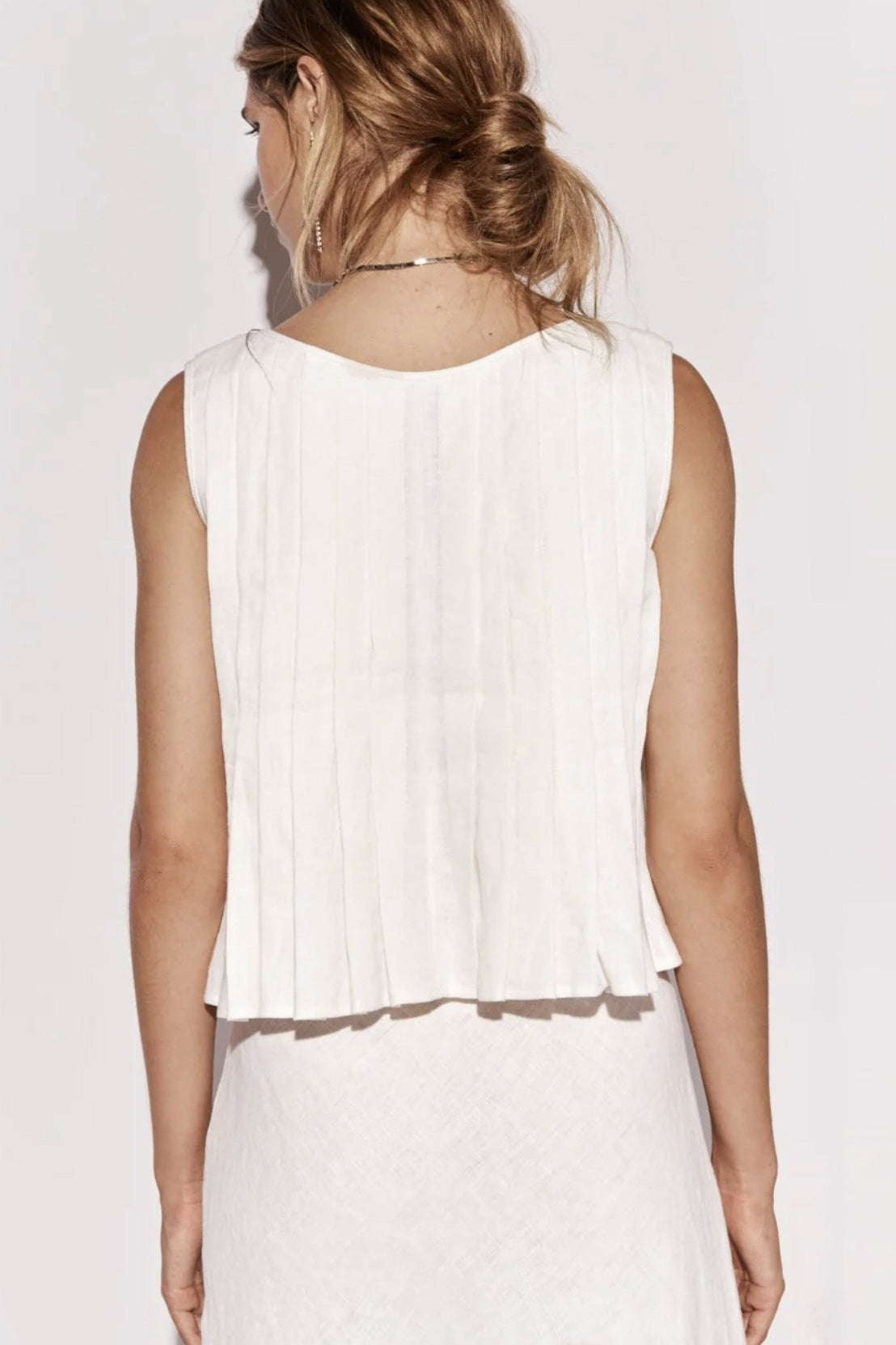 Solid Ruffled Tie Linen Cotton Shirt Tank Top