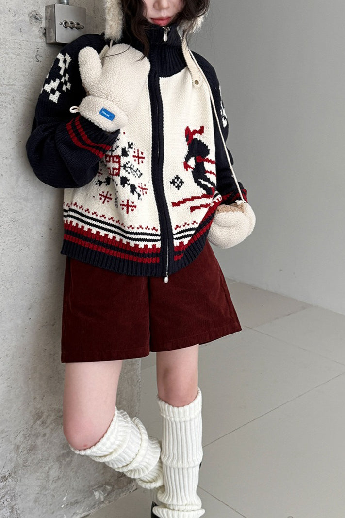 Retro dvojitý svetr na zip