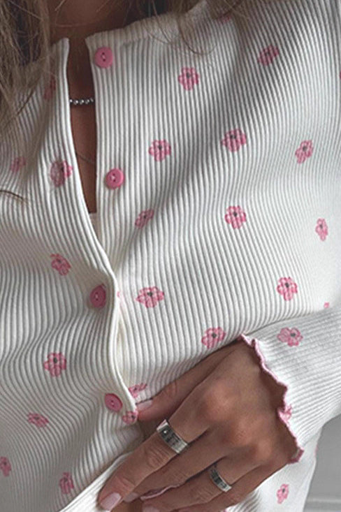 Ruffled Floral Long Sleeve Pants Loungewear Two Piece Set