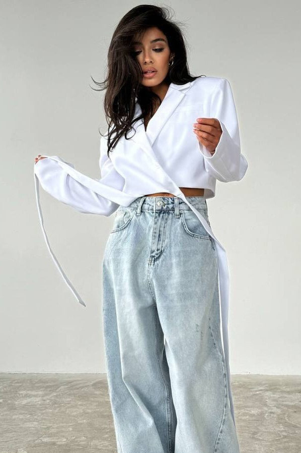 Blazer de color sólido con cuello atado