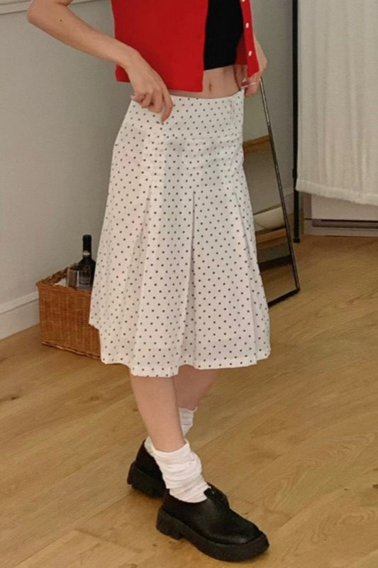 Ruched Polka Dot A-Line Midi Skirt