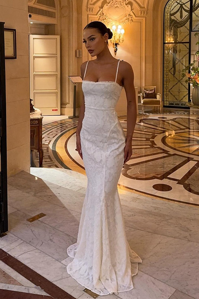 Vestido largo ajustado sexy sin espalda con tirantes tipo camisolín