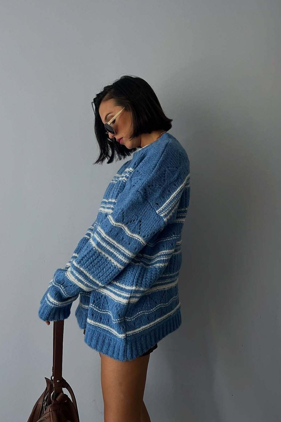 Thick Striped Knit Vintage Crew Neck Sweater