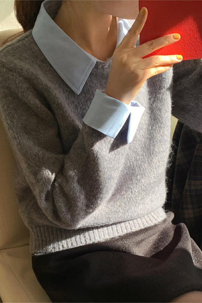 Layered Look Collared Knit Sweater