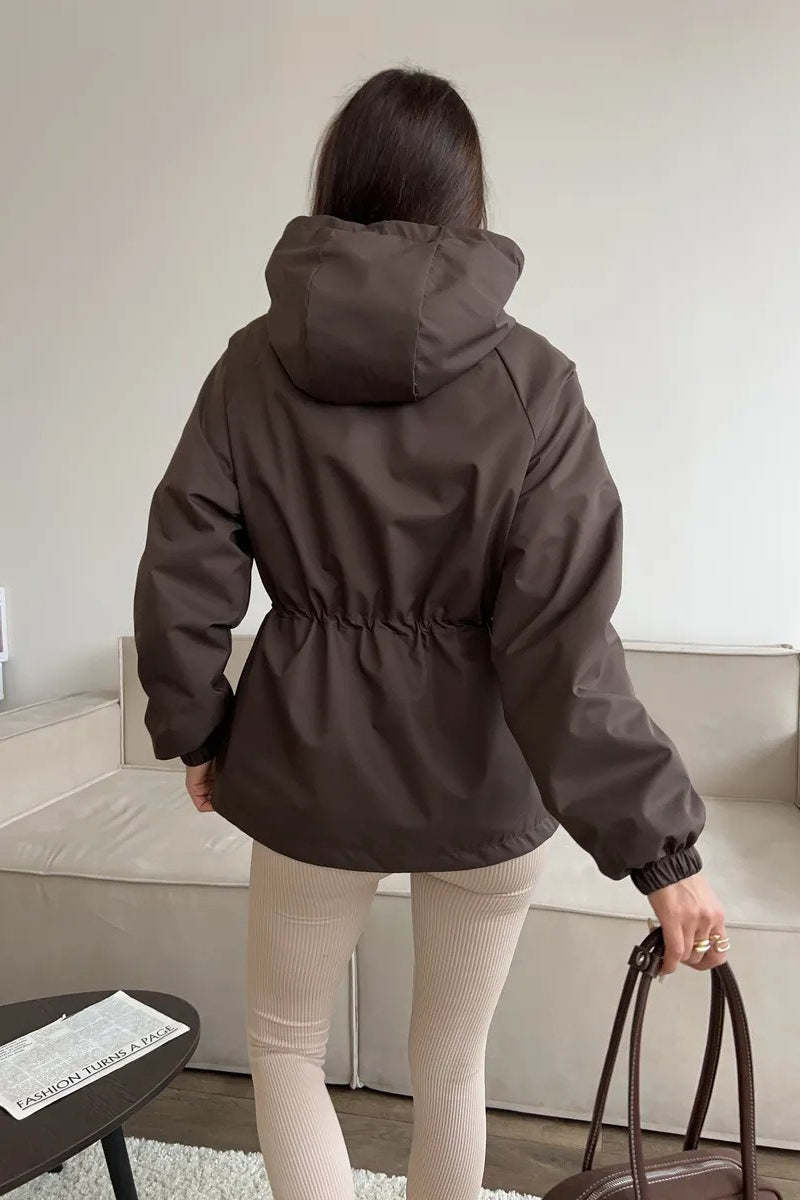 Waterproof Hooded Drawstring Loose Casual Outdoor Hiking Jacket