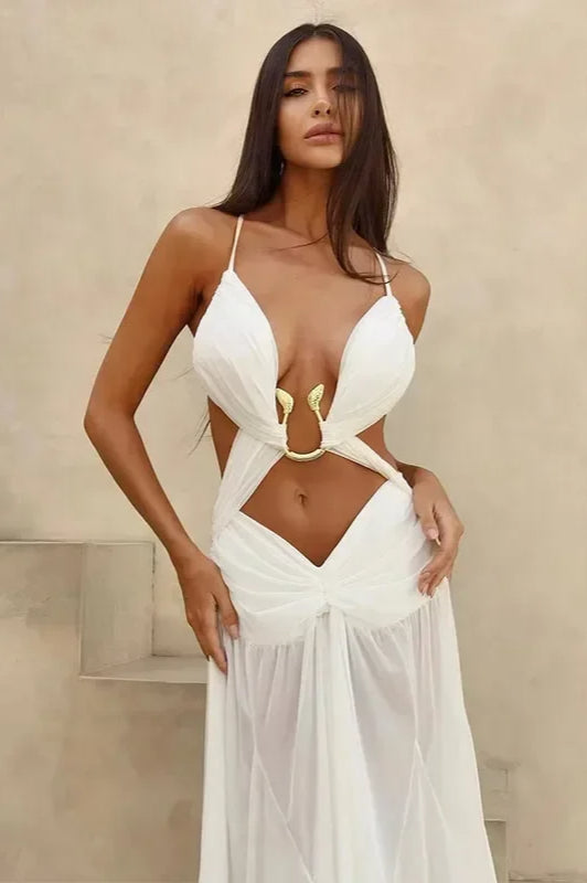 Kleid im Boho-Stil mit Netz und Ausschnitten