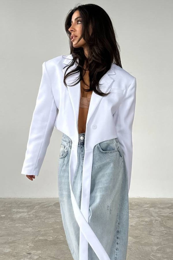 Blazer de color sólido con cuello atado