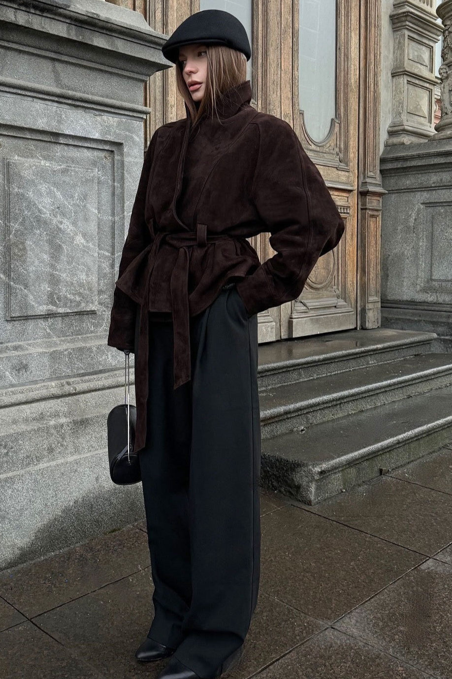 Giacca vintage in pelle scamosciata a maniche lunghe