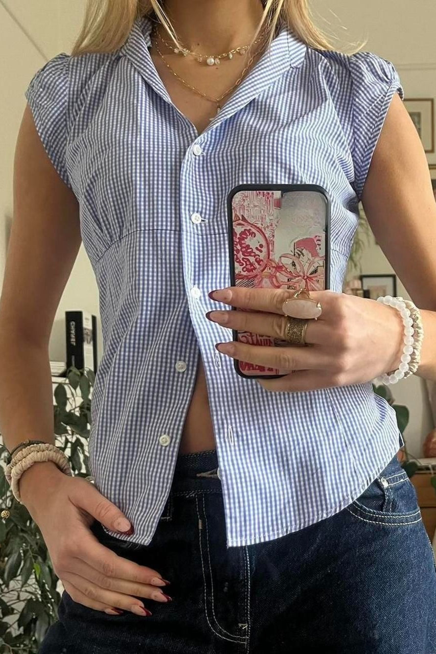 Blusa Versátil Xadrez Vermelho e Branco