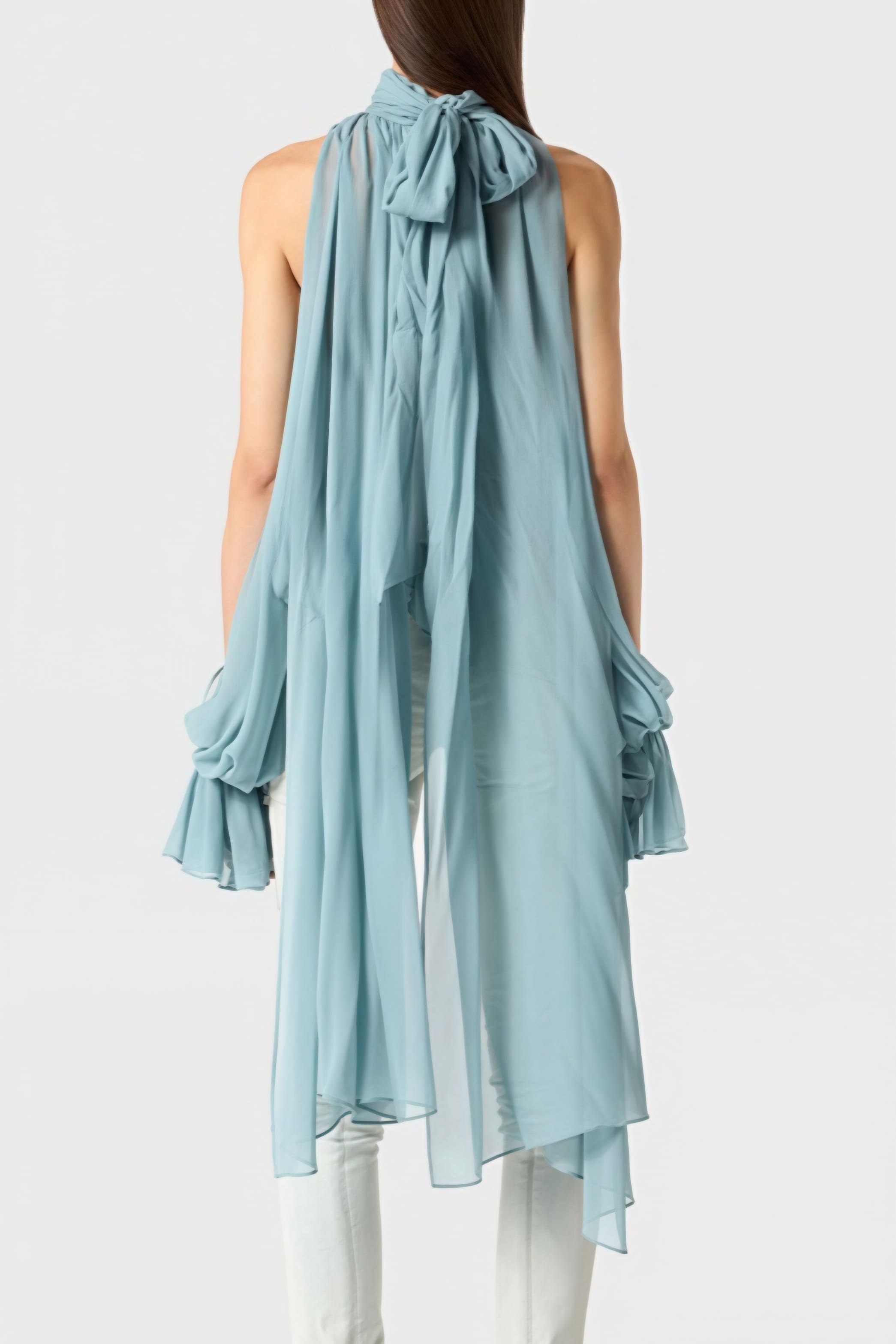 Süße unregelmäßige Stehkragen lockere einfarbige Neckholderbluse