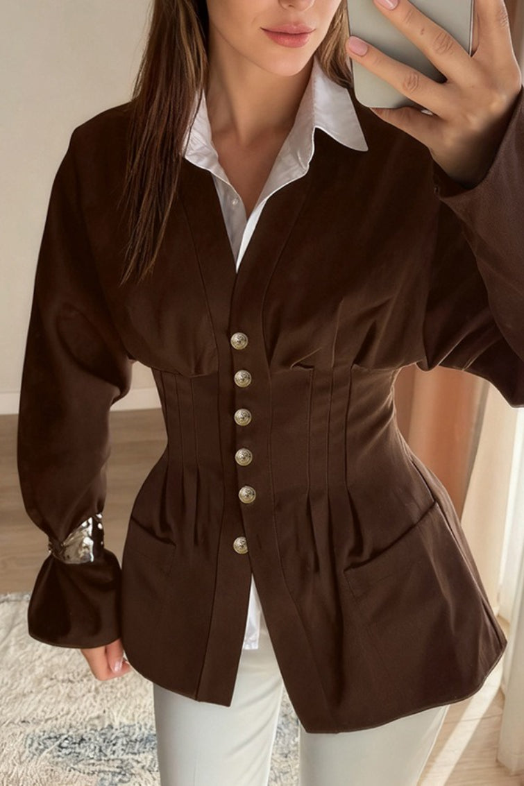 Sako s úzkým pasem ve vintage stylu s plisováním inspirované Chanel