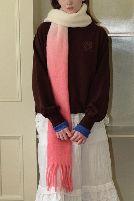 40% Wool Blend Contrast Color Tie-Dye Gradient Scarf