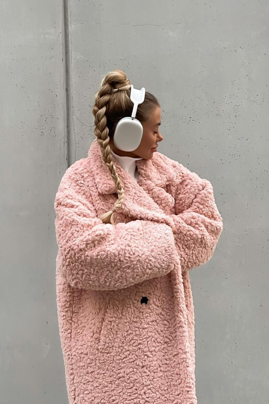 Manteau élégant de bureau à col revers en peluche à manches longues