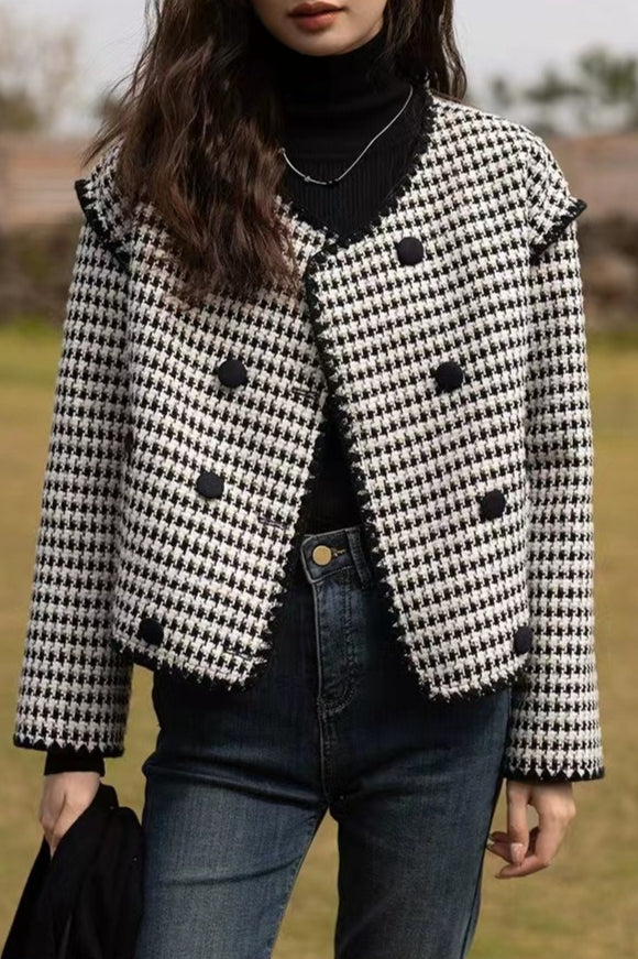 Chaqueta corta de pata de gallo de tweed