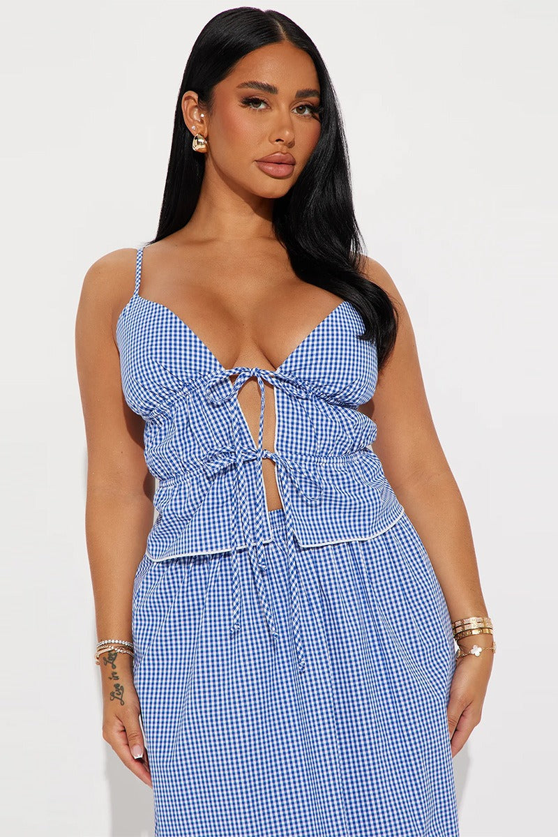 Rückenfreies kurzes Oberteil mit Schnürung - Wickelrock-Set