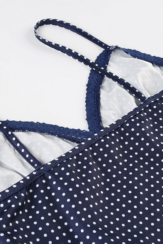 Top sexy a pois con pizzo e blocchi di colore