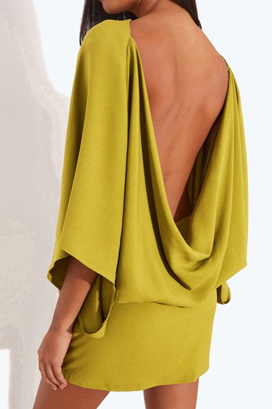 Chic Back Deep V Cowl Neck Loose Mini Dress