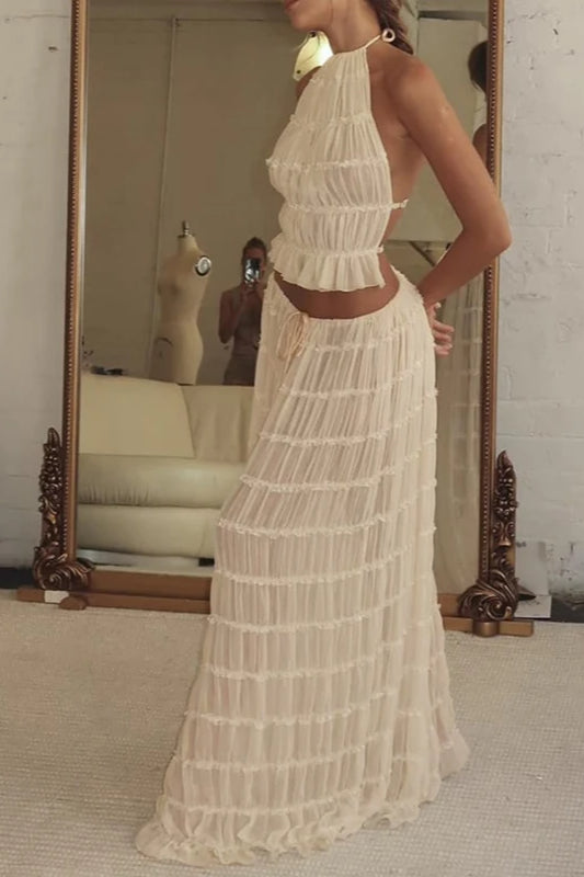 Gerüschtes Neckholder-Top und Maxirock im Bohème-Stil Kleid