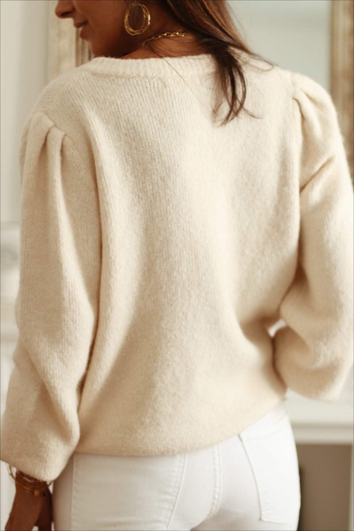 Suéter de punto calado vintage con botones