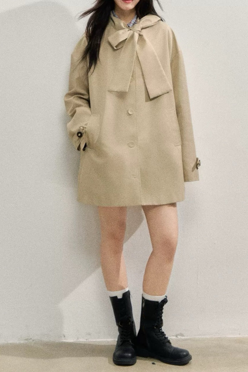 Plaid Blend Bow Front Coat