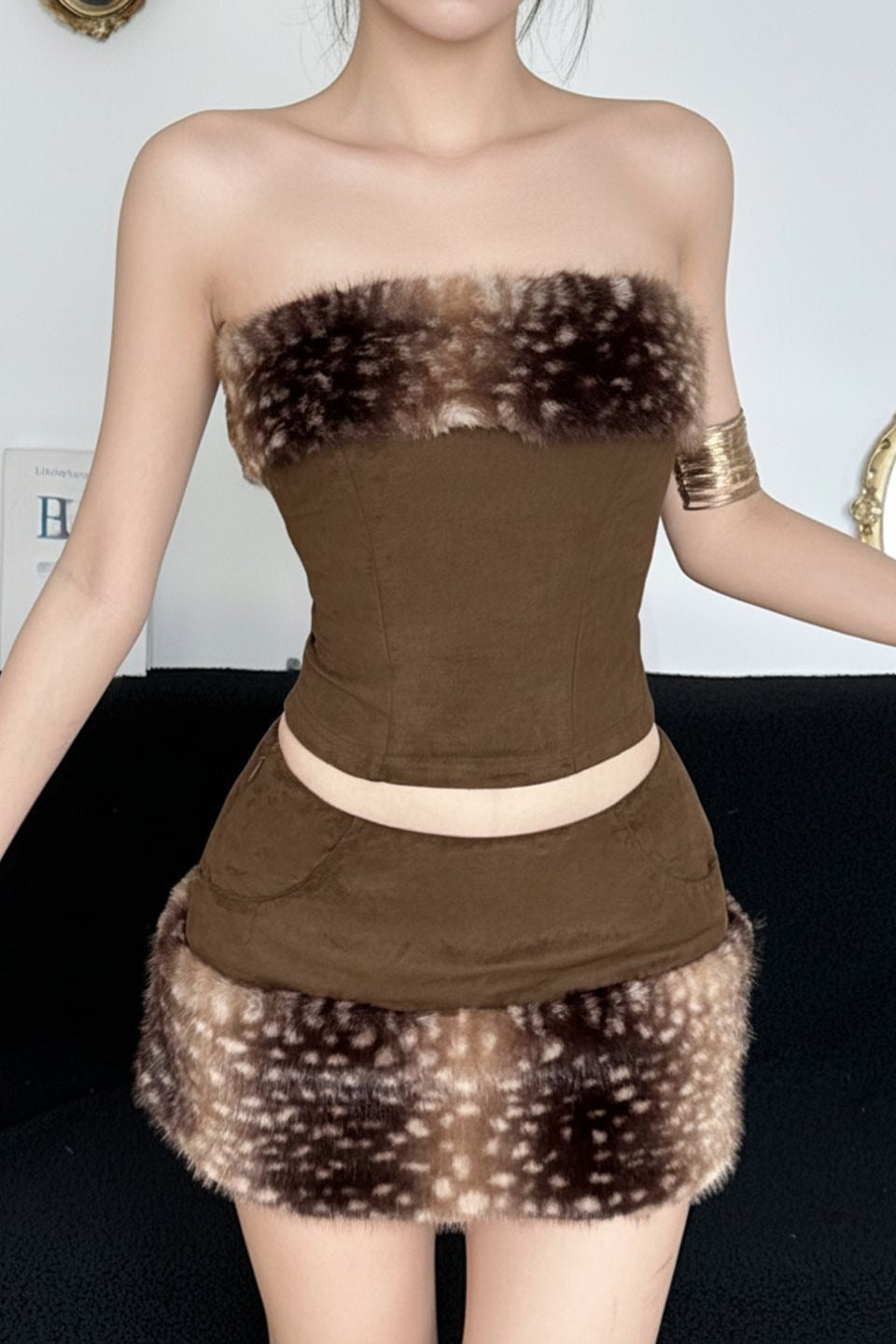 Fleece-Patchwork-Bauchtop-Zweiteiler-Set